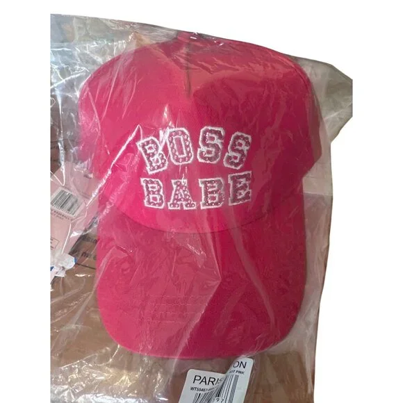Paris Hilton Boss Babe Varsity Baseball Cap Hot Pink Adjustable Hat Embroidered - Picture 2 of 5